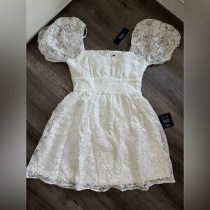 Lulus White Floral Sheer Lace Puff Sleeve‎ Mini Dress Party Cocktail